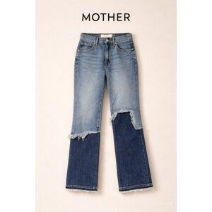 MOTHER Dual Desperado Sneak Jeans 26 Double Whammy Two-Tone Fringe Straight Leg